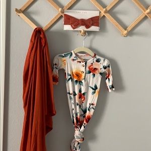 night gown, head band bow, swaddle blanket bundle